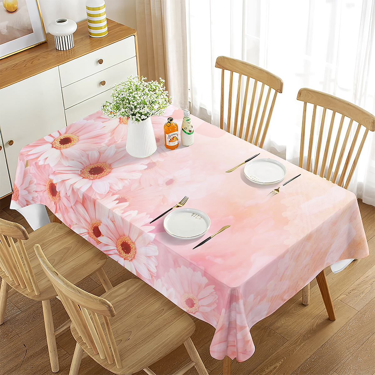 Floral Tablecloth Beautiful Flowers Rectangular Table Cover Dining Room Banquette Kitchen Outdoor Picnic Wedding Decoration