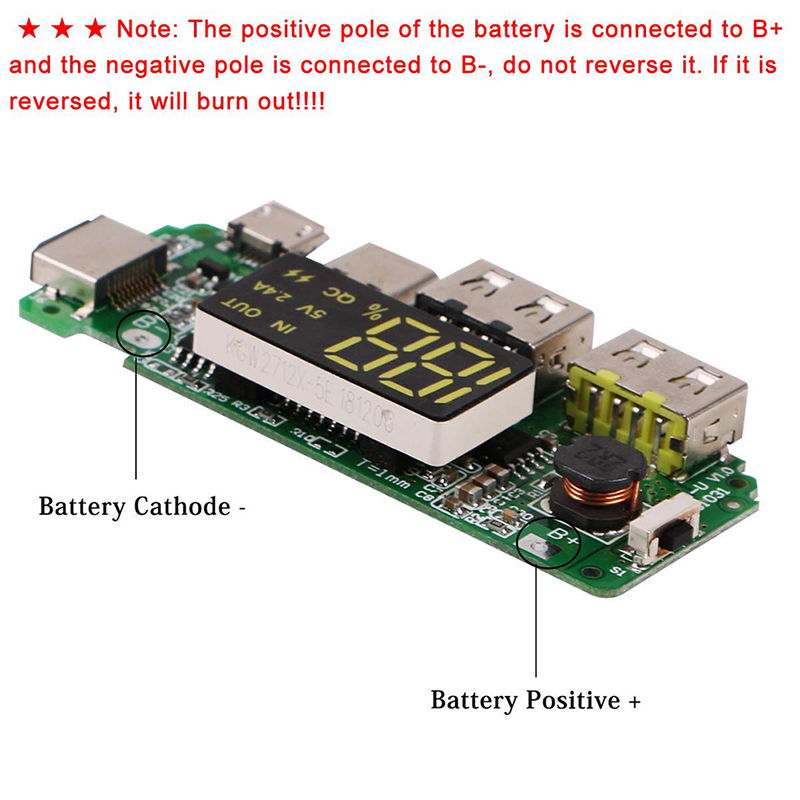 USB 2.4A Mobile Power Bank laddningsmodul Litiumbatteri LED Dual USB 5V 2.4A Micro/Type-C USB Charger Board