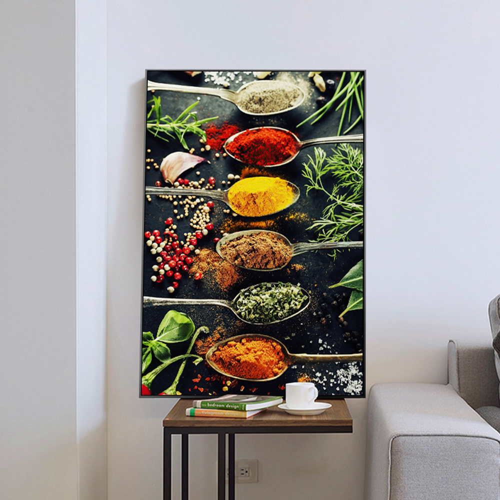 Kök krydda duk måla naturliga grönsaker peppar modern väggkonst affisch vardagsrum restaurang bakgrundsdekor