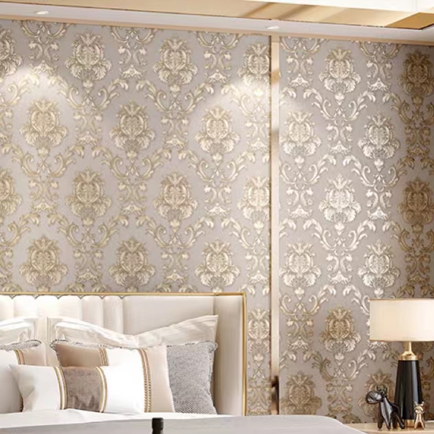 Modern Euramerican Style 3D Wallpaper, Finely Carved And Embossed Gold Damascus Wallpaper, Dedroom, Living Room, AB Version Vertical Bar