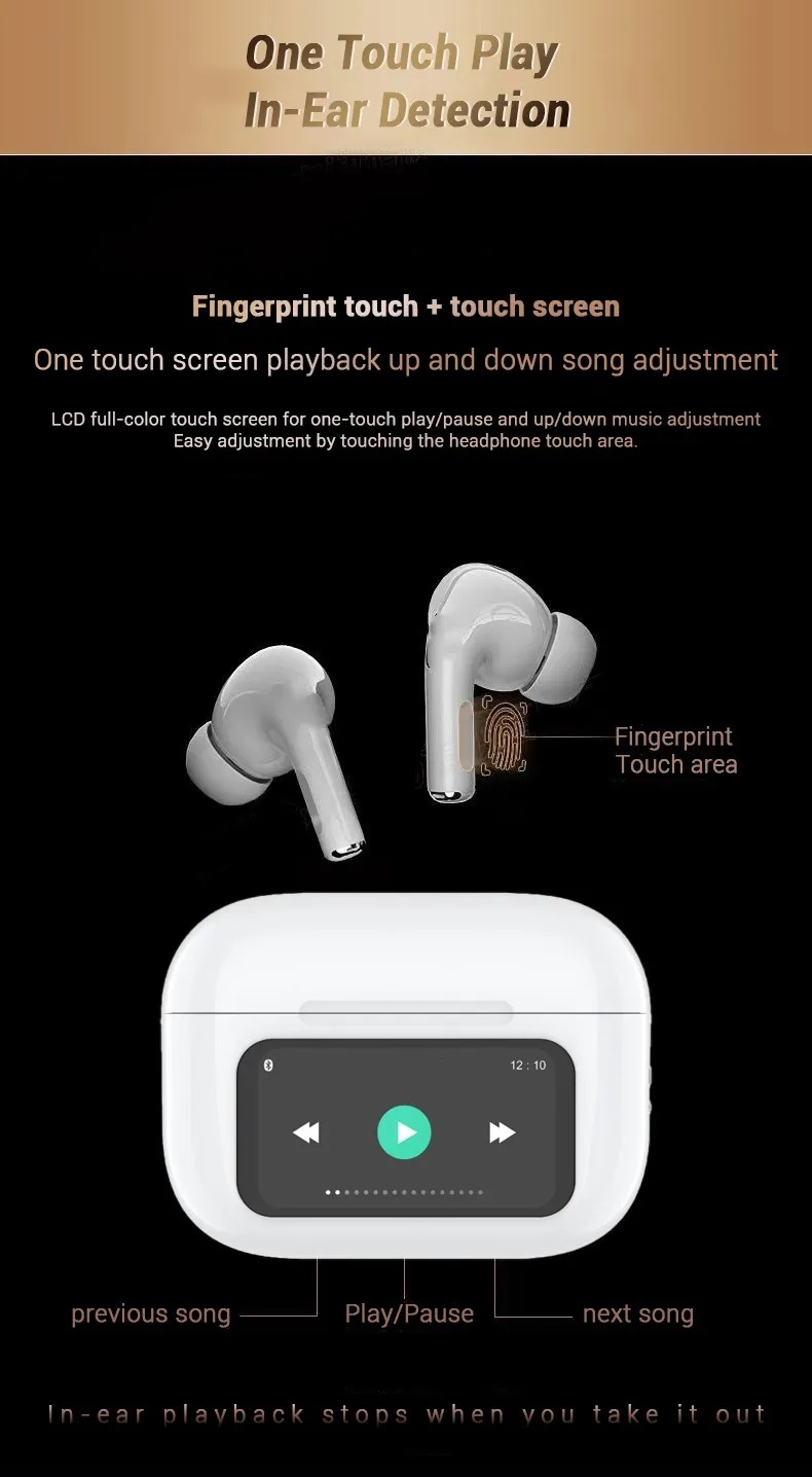 Voor ANC Airking Pro Eartelefoon Intelligent kleurenscherm True draadloze Bluetooth -hoofdtelefoons Ruisreductie Earbuds Touch Control Headset voor iPhone Samsung Xiaomi