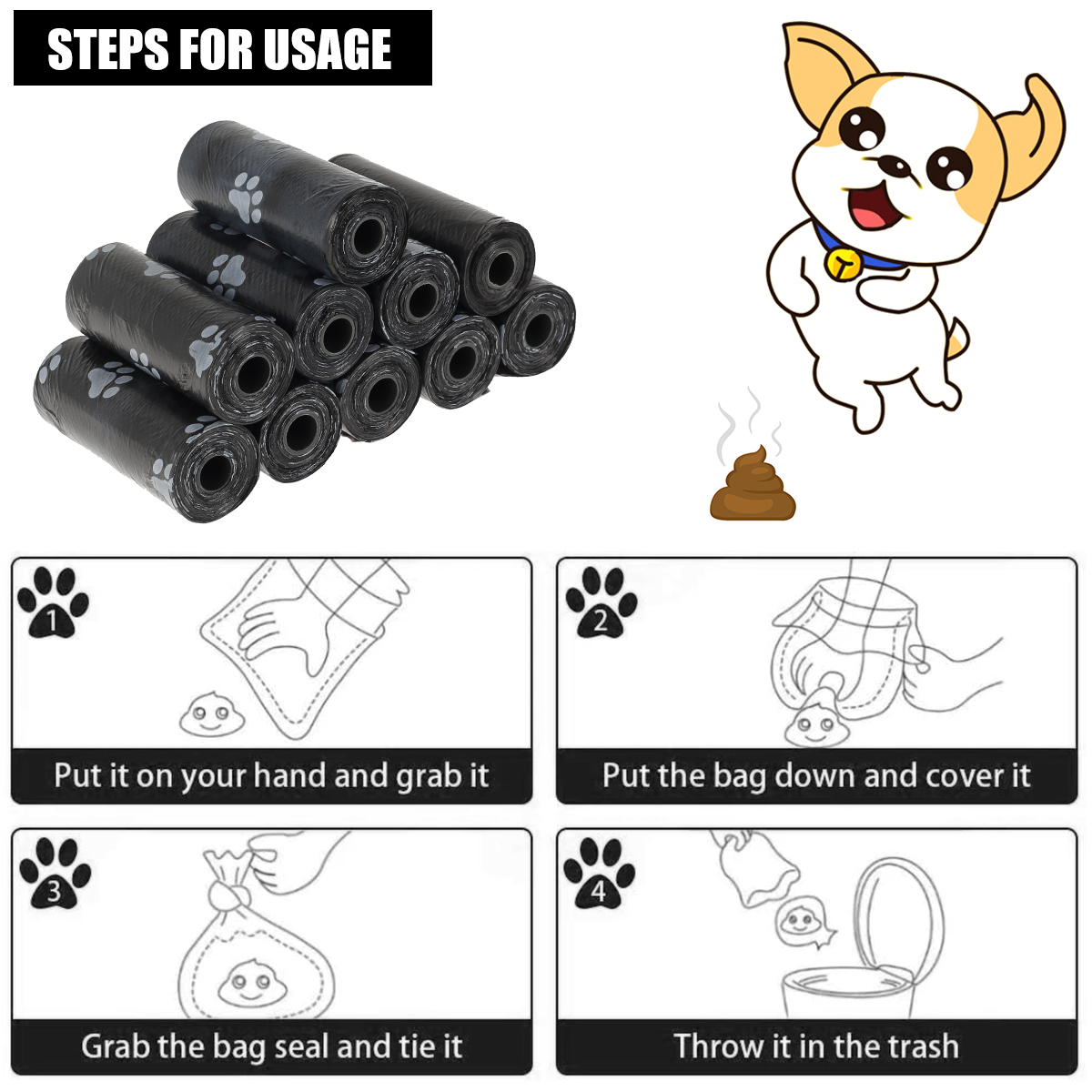 30Roll Dog Poop Bags Biodegradable Eco Pet Waste Bag with Breakpoint Dispenser Pet Dogs Poop Clean Pick Up Tool for Outdoor