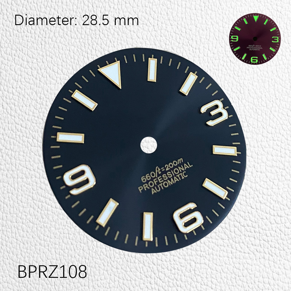 28,5 mm 369 Digital sonnengemusterte dreieckige schwarze Nagel NH35 Dial NH35 Case Watch Accessoire Customized Watch / S Mod