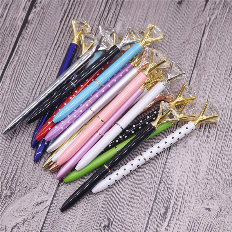 Stylos Big Diamond Crystal Pen Gem Ballpoint Pens Ring Wedding Metal Ballpen Kawaii Magical Pen Fashion School Office Supplies