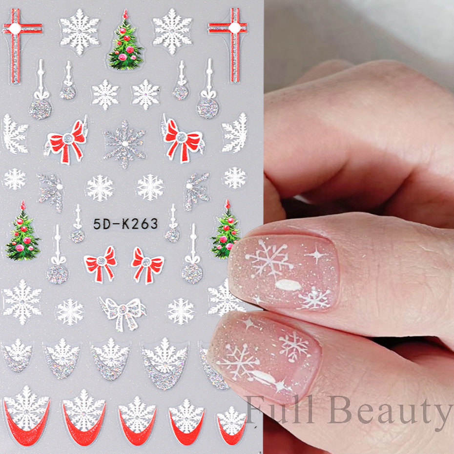 2023 Christmas 5D Nail Stickers Winter Self Adhesive Slider Gold Snowflake Small Bell Decals Deco Ongles Nail Art PP5D-K263