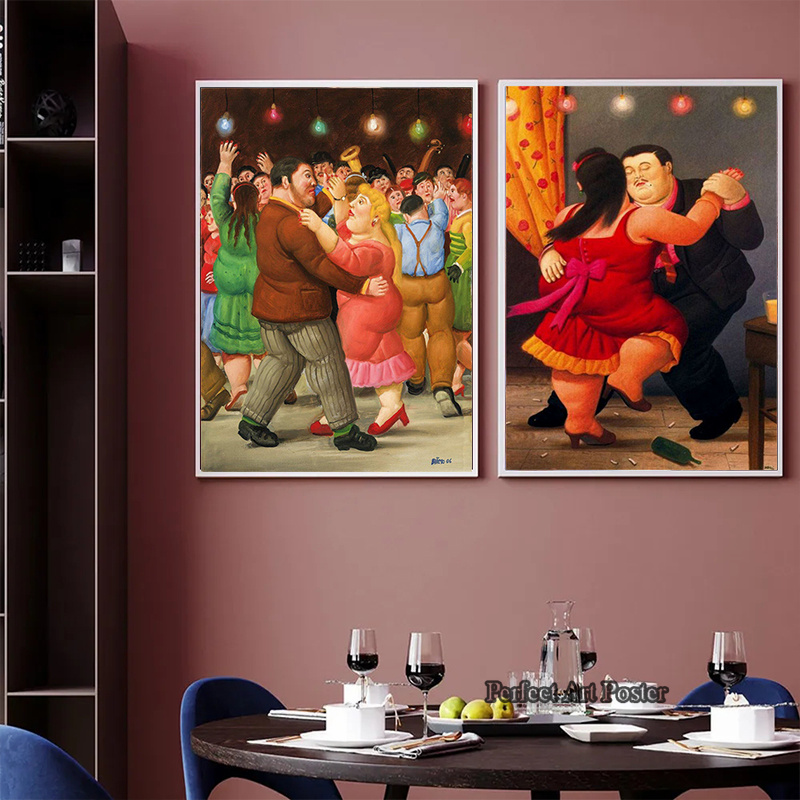재미있는 빈티지 페르난도 보 테로 인쇄 포스터 추상 뚱뚱한 커플 댄서 캔버스 그림 벽 예술 그림 홈 거실 장식