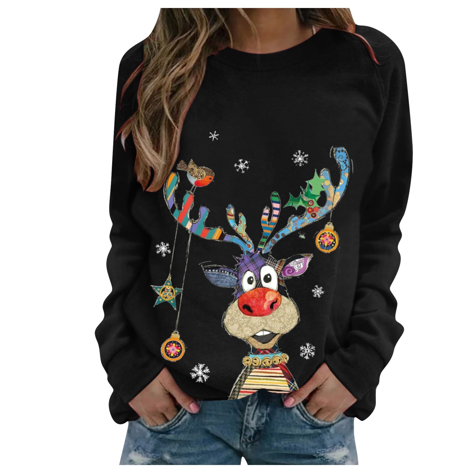 Sorto de moletom impressa para mulheres de Natal Jumpers suéters de Natal Tops