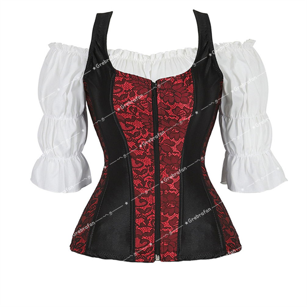 Bustier corset avec chemisier pirate corsets à rayures vintage Bustiers avec sangles steampunk zip corsage tenues Halloween Costumes