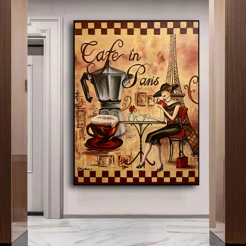 Vintage Cafe Paris Canvas Dipingere zampe poster e stampe Retro Art Wall Art Gifts Home Coffee Bar Room Decor