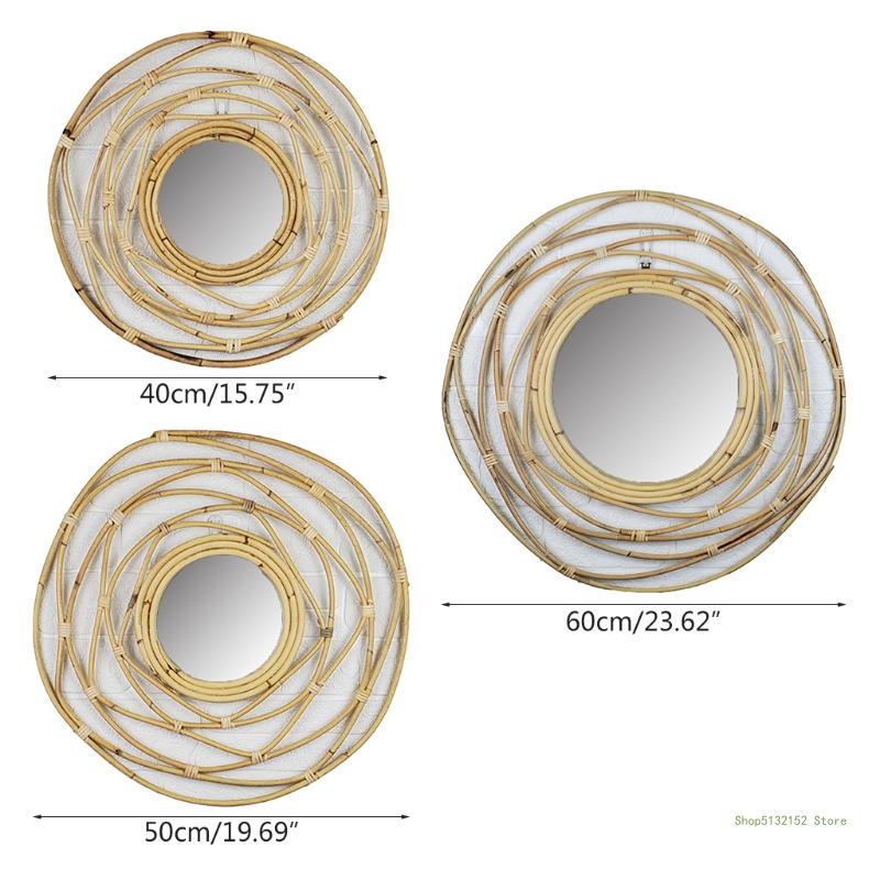 QX2E Düzensiz Rattan Pansuman Ayna Yenilikçi Sanat Dekor Makyaj Aynaları Oturma Odası Banyo Duvar Asma Ayna