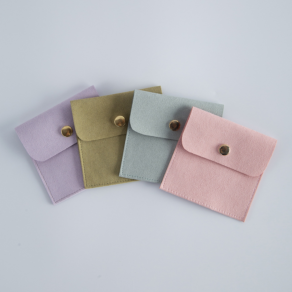 8X8CM Square Snap Jewelry Pouches Packaging Mini Microfiber Soft Velvet Gift Bag Ring Necklace Bag Custom Logo