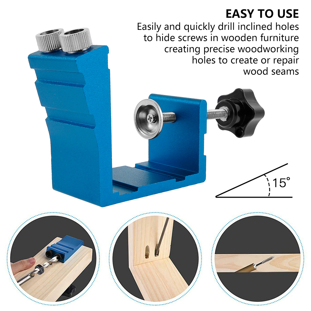 New Oblique Hole Locator Woodworking Positioner Drill Bits Pocket Hole Jig Kit 15 Degree Angle Drill Guide Set Carpentry Tools