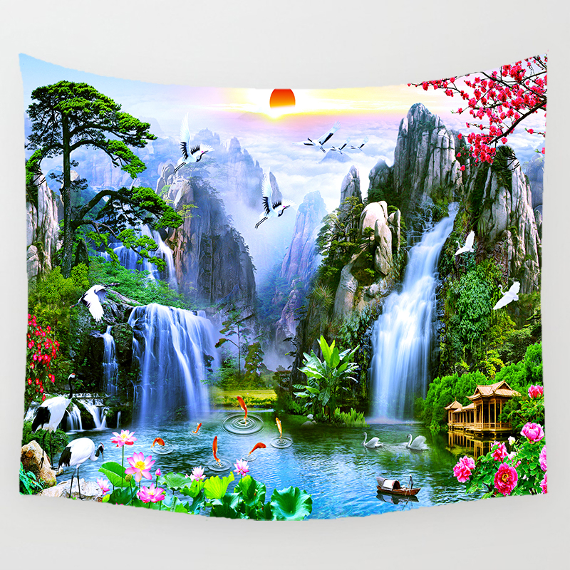 Paesaggio di bellezza Rainbow Mountain Waterfall Wall Art Autestry Camera da letto Sfondo la parete casa Abete