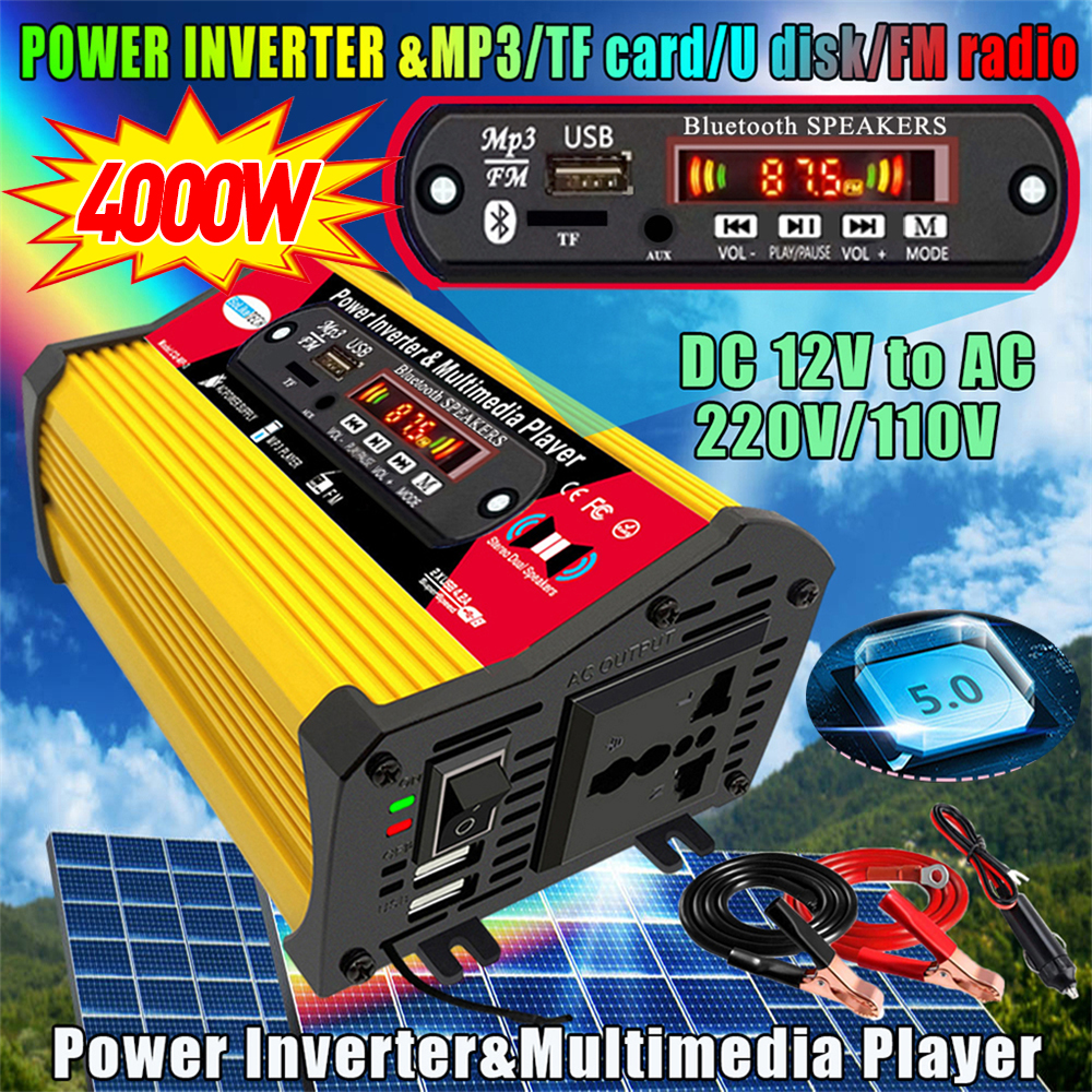 4000/3000w Inteligentny power falownik multimedia odtwarzacz DC12V do AC 110/220V Transformer Transformer MP3 Radio Charger