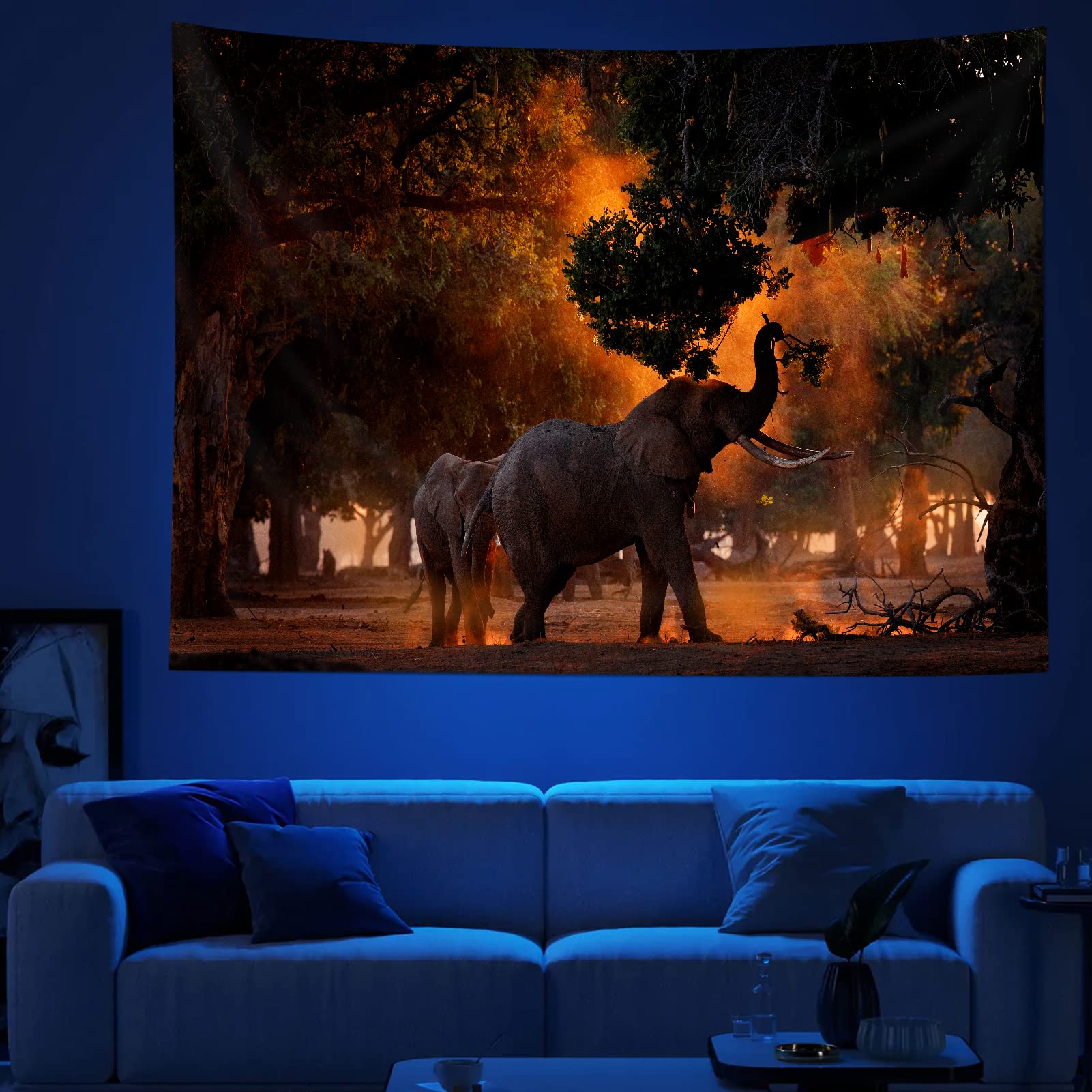 Arazzo animale, safari africano graffe elefante ad albero silhouette arazzi in tessuto appeso la camera da letto decorazione da parete soggiorno