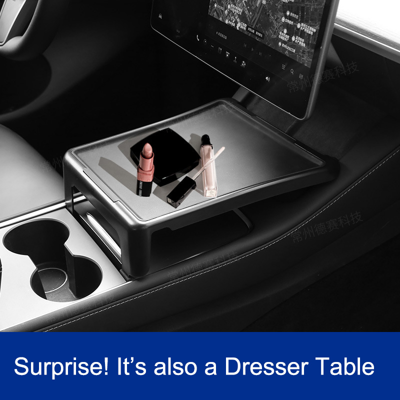 Dining Tray for Tesla Model 3/Y 2023 Center Console Drink Food Table Desk Plate Board with Silicone Mat Organizer Holder Storage