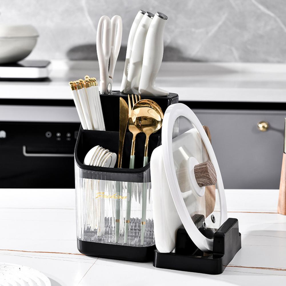 Cutter Holder Multifunctionele transparante drainage Tray Afneembaar vrij staande multi-grids Chopsticks Utsil Pot Lid Rack Ki