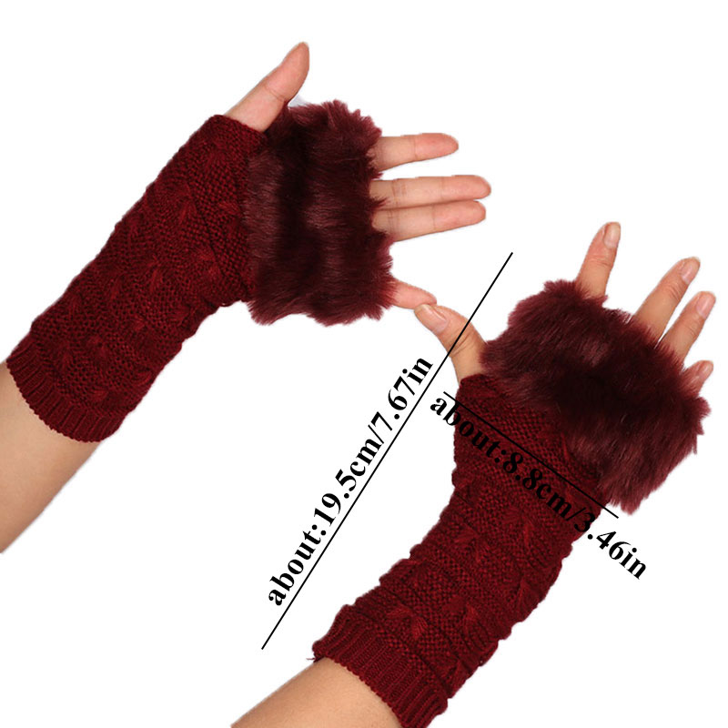 冬の女性グローブスタイリッシュな手暖かい冬半指ミトンレディースフェイクウールかぎ針編み編み手首暖かい手袋