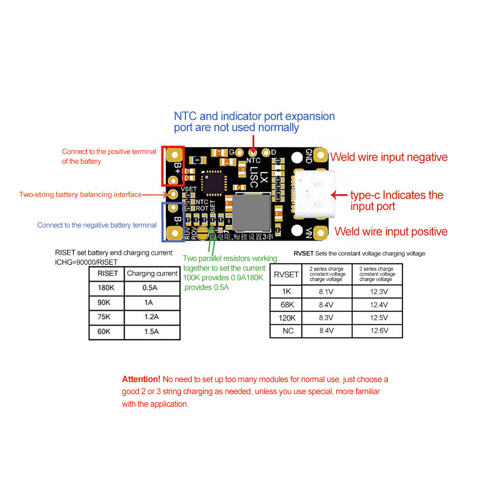 Carte de charge de pack de batterie au lithium haute puissance 2S / 3S BMS Boost Charge rapide /3.7V Module de charge en polymère / UAV Type-C USB
