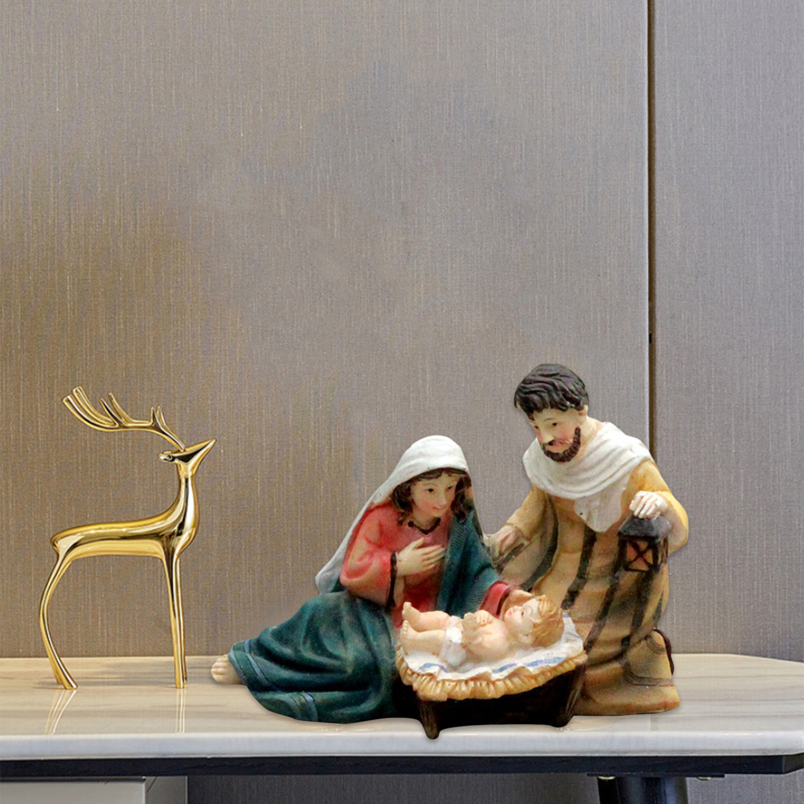 Krippe Szene Nativität Jungfrau Maria Statue Figuren Harz Statue Heilige Familie Skulptur Wohnzimmer Weihnachtskirche katholische Geschenk