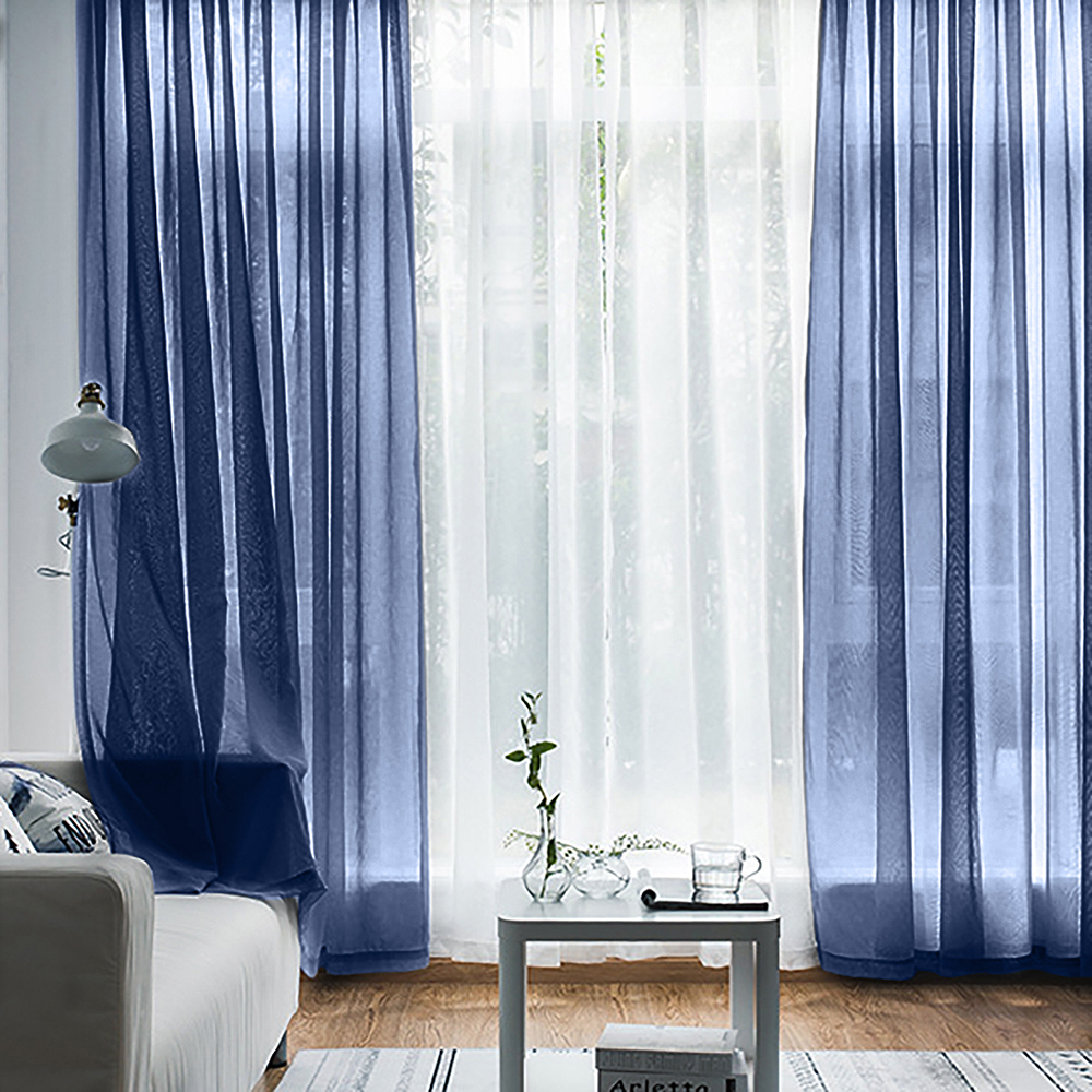 Rideaux transparents salon de poche de poche de poche pantalons rideaux chambre à coucher semi-transparent rideaux bleu foncé 55''wx84''l, 2 panneaux