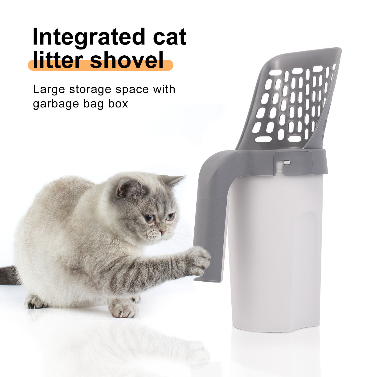 2023 Hot Cat Litter Sifter Scoop Cat Litter Box Shovel med inbyggd väska Holder Waste Container Toalett Rengöringsverktyg