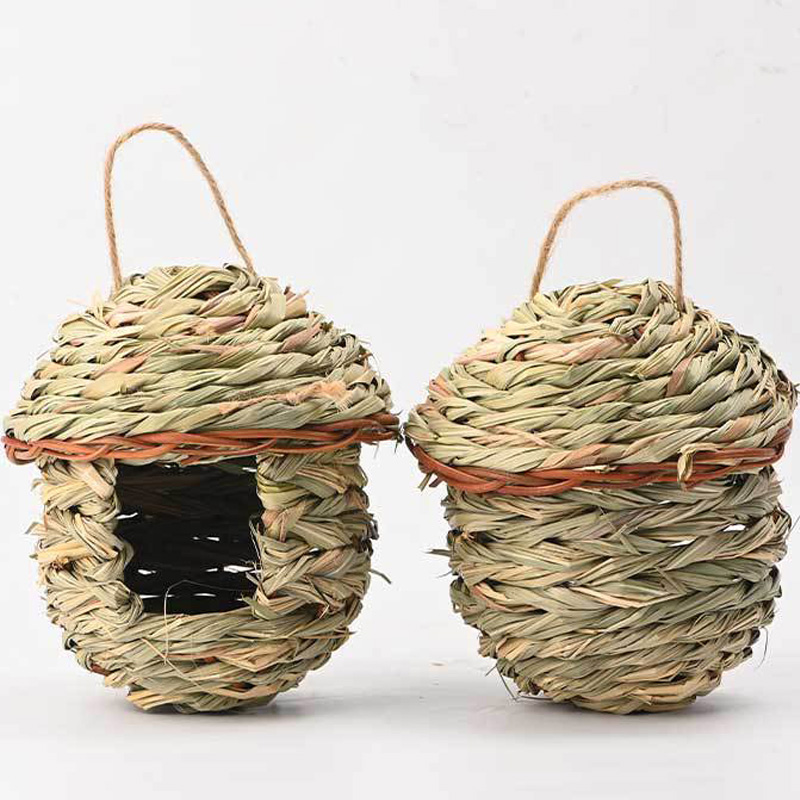 Handwoven Straw Bird Nest Hanging Bird House Outdoor Garden Hanging Bird Cage Hatching Breeding House Pet Bedroom Bird Accessory