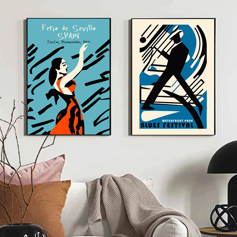 Vintage Espagne Jazz Music Festivals Dance Art Affiche Danseuse Canvas PEINTURE MUR PIGNES PATO