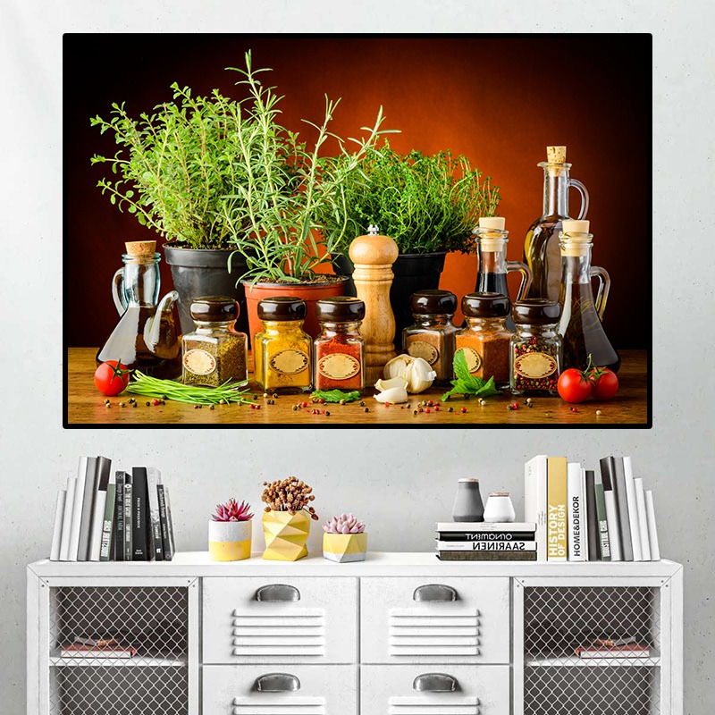 Cooking with Spices and Herbs HD Pictures Canvas Painting Wall Art Seasoning Posters and Prints for Kitchen Shop Wall Decor