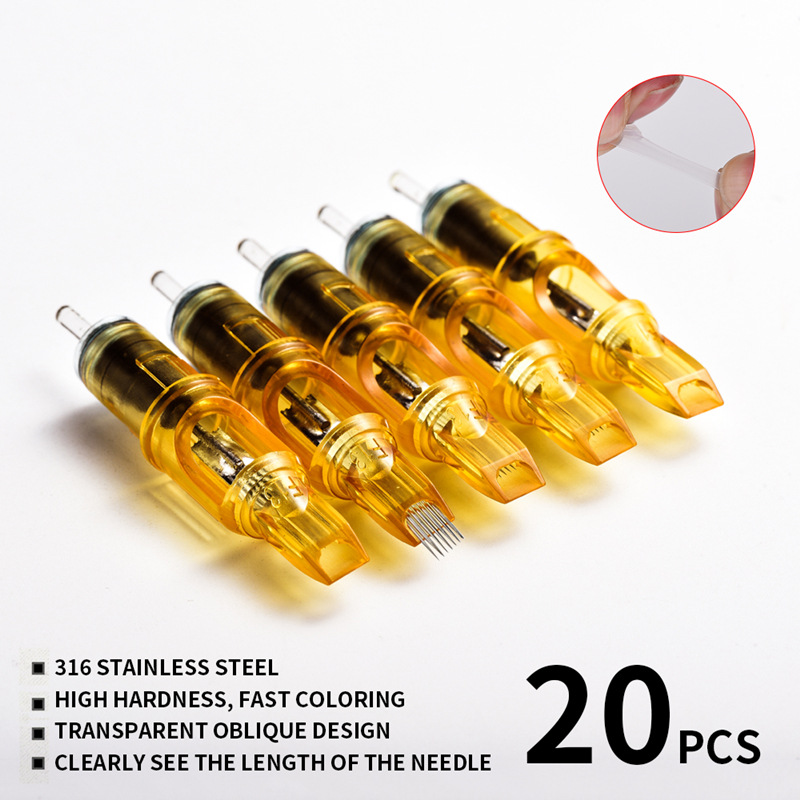 20st Gul Dragonfly Tattoo Cartridge Needle RL RM RS M1 för mikroblading Permanent Tattoo Machine Pen Needle Accessories