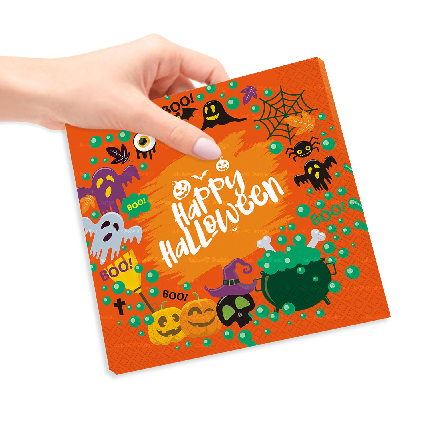 100st orange halloween papper servetter 33 cm 2-lags engångsghost witch crow tryck pappershanddukar för skräck halloween temaparti