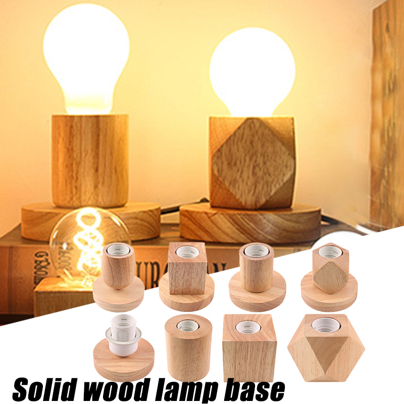 moonlux Solid Wood Table Lamp Base Wooden Lamp Holder With Switch Line Simple Night Light Holder for E27 ScrewNo Bulb