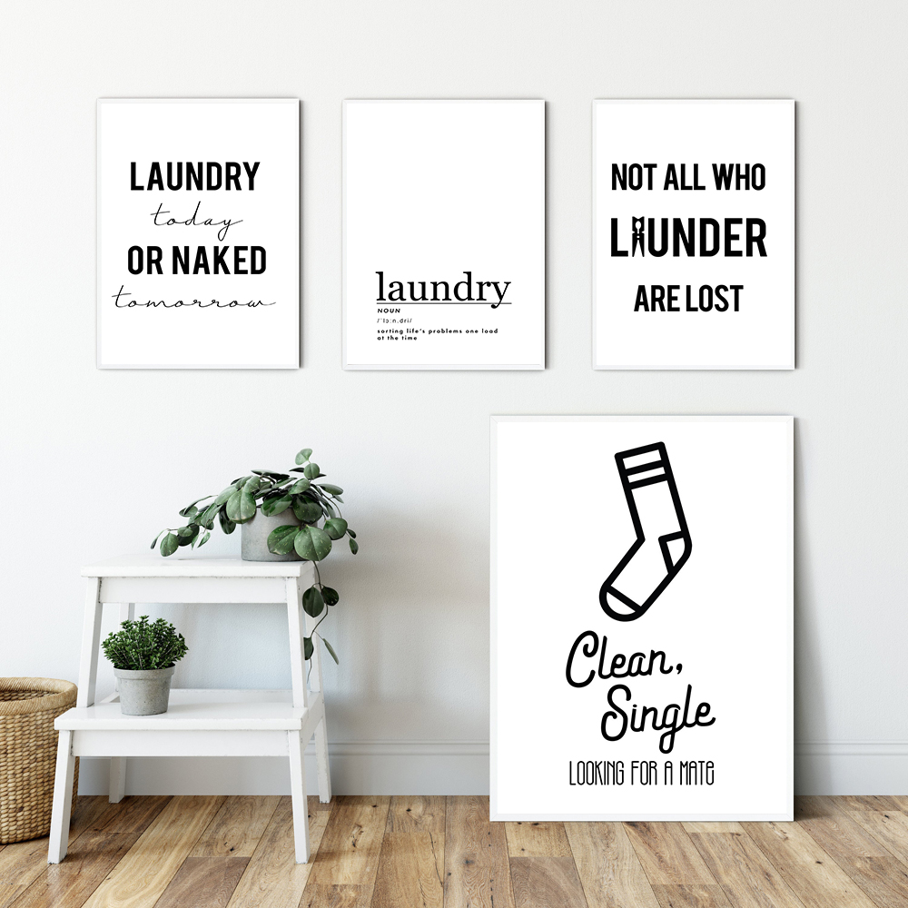 Laundry Today Signs Quote Wall Art Canvas Painting Poster Print Black and White Funny Minimalism Picture Laundry Room Home Decor