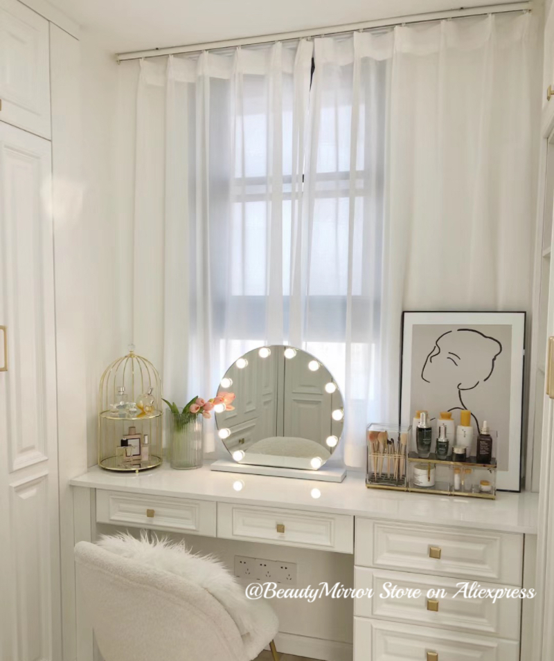 Miroir de maquillage de vanité ronde avec lumières 3 modes d'éclairage de couleur pour la vestiaire chambre à coucher de chambre