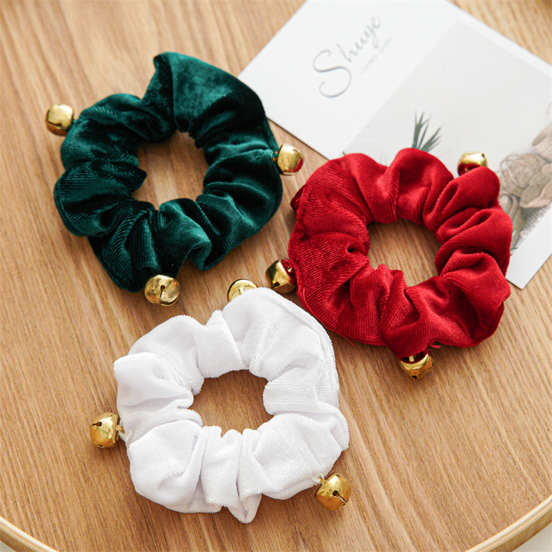 Christmas Bell Hair Bands Velvet Hair Scrunchies Rubbers Bands Femmes Ties Ponteur Pony Bandons de coiffure