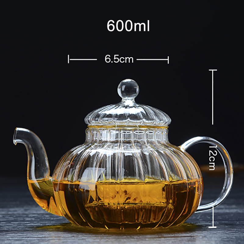 Tociera giapponese tè bollitore di calore in vetro resistente alla pentola a strisce da 600 ml di zucca PU ERH TEAPOT