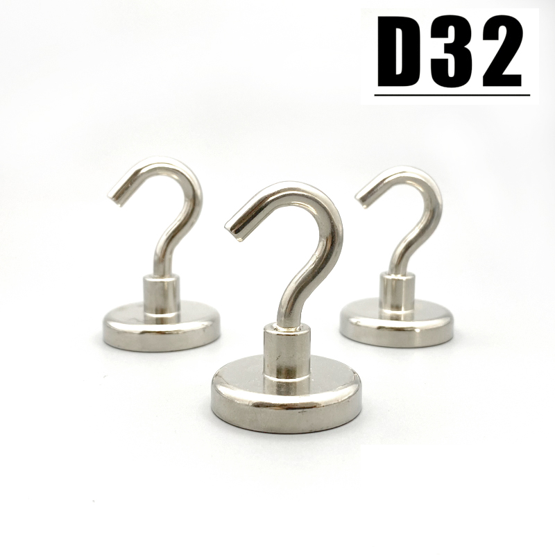 1/2/3/Hook Magnet D32 NdFeB Magnetic Material MAGNET D32mm Strong Super Wall Hanger 304 Steel Imanes