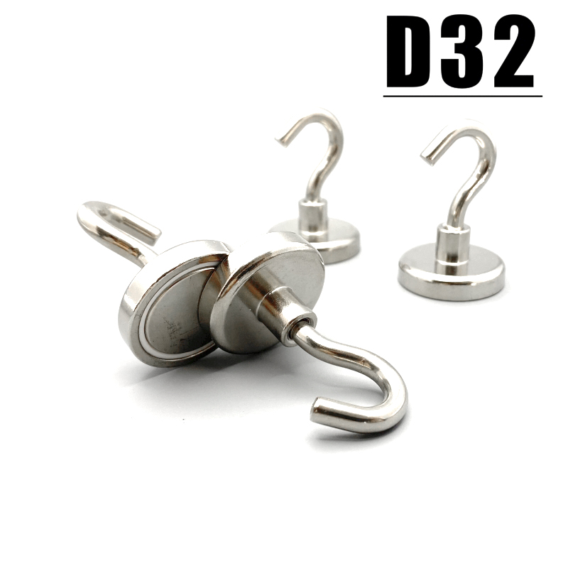 1/2/3/Hook Magnet D32 NdFeB Magnetic Material MAGNET D32mm Strong Super Wall Hanger 304 Steel Imanes