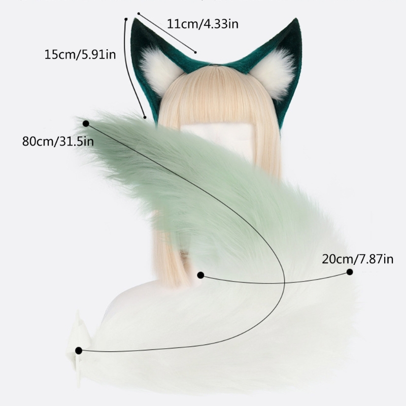 1/Wolf Foxes Tail Ears pannband Set Halloween Christmas Fancy-Party Costume Toy Gift for Woman Men Cosplay