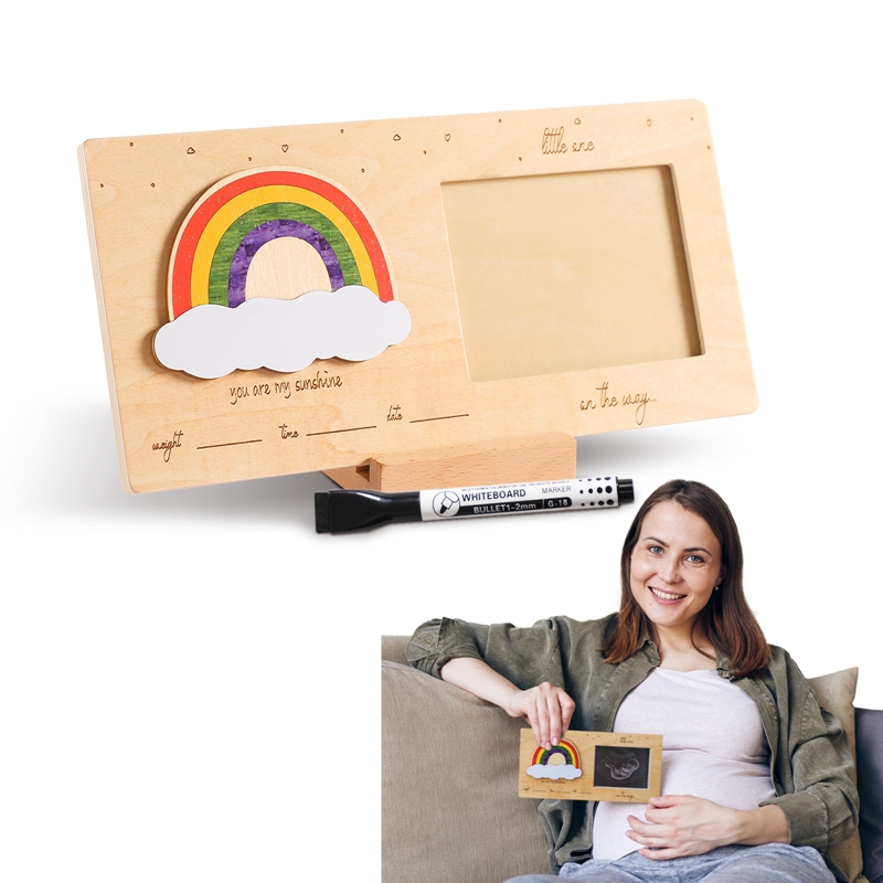 Baby Wooden Ultrasound Memorial Photo Frame Rainbow Baby Annonce Baby Anogram KeepSake Pictures Frame pour DIY Neuve-Cadeau