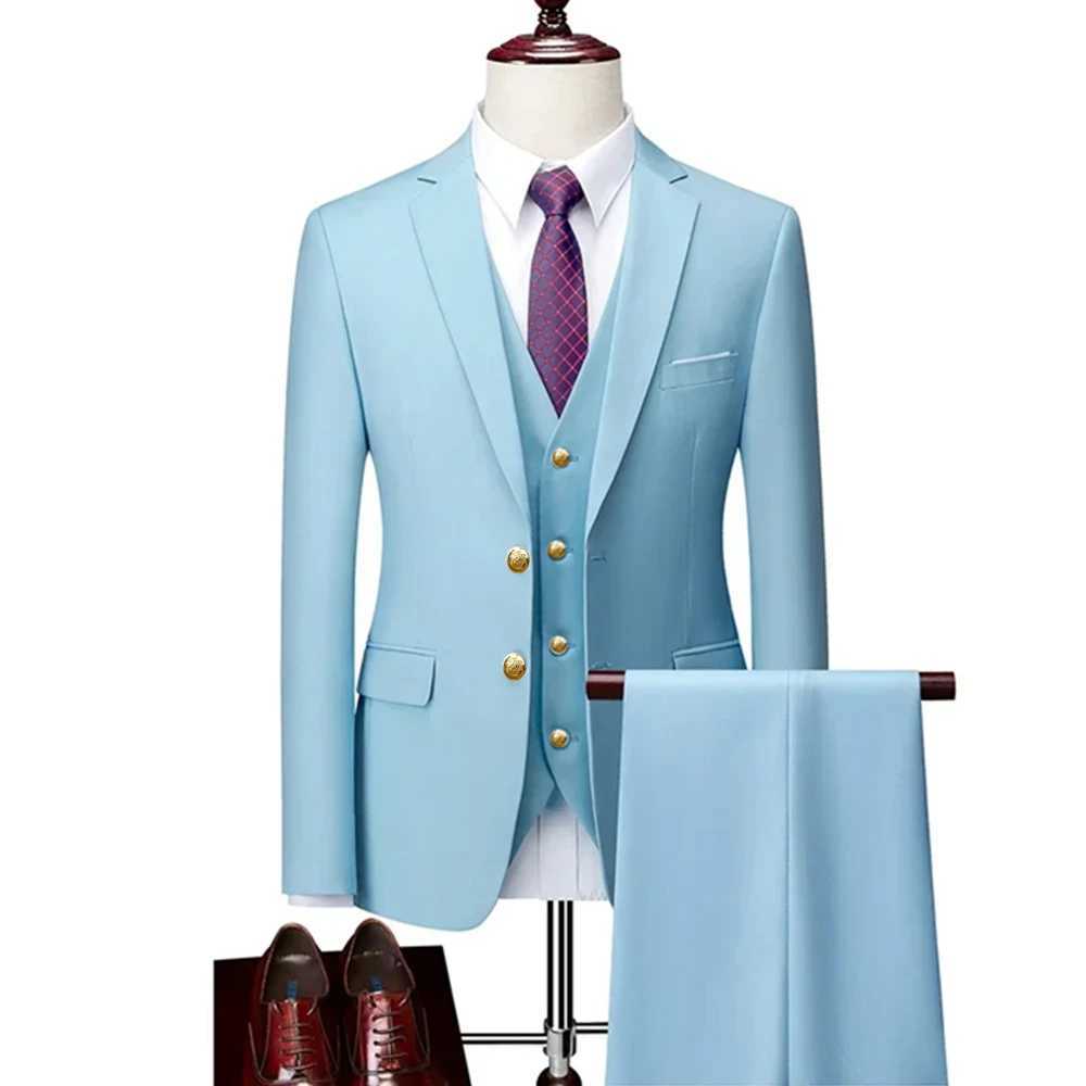 Costumes masculins Blazers 2023 Fashion New Mens Business Casual Casual Set Treece Set / Groom Wedding Mard Couleur Solie Blazers Jacket Mabe Pantal