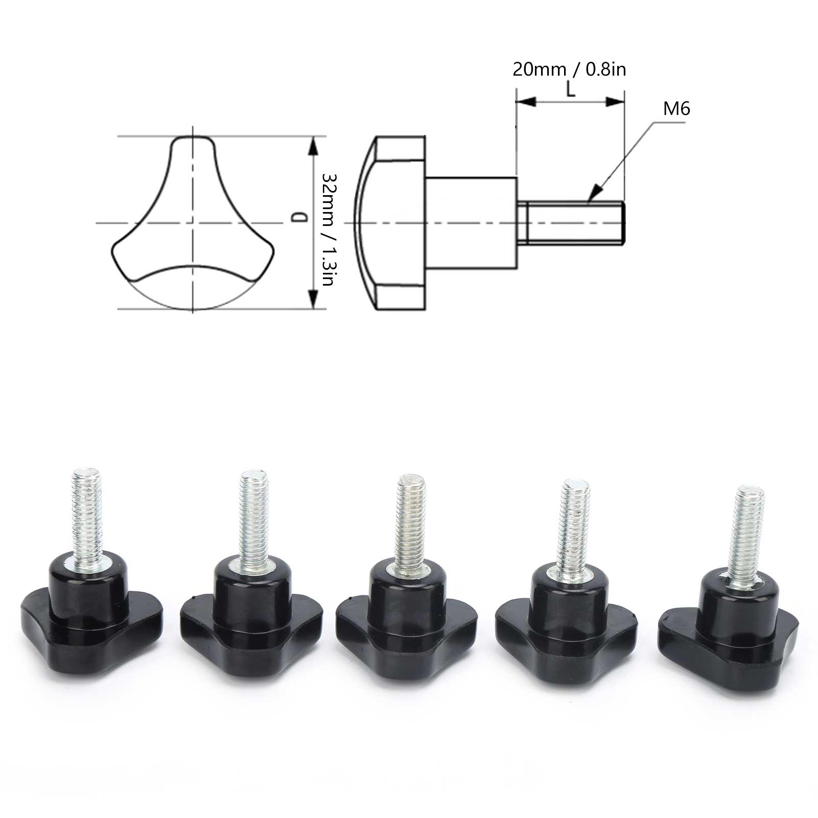 Knauf Bolzen Drehdrehdrehknopf Nussschraube Dreieck Verriegelungsgriff Hardware M6x32x20