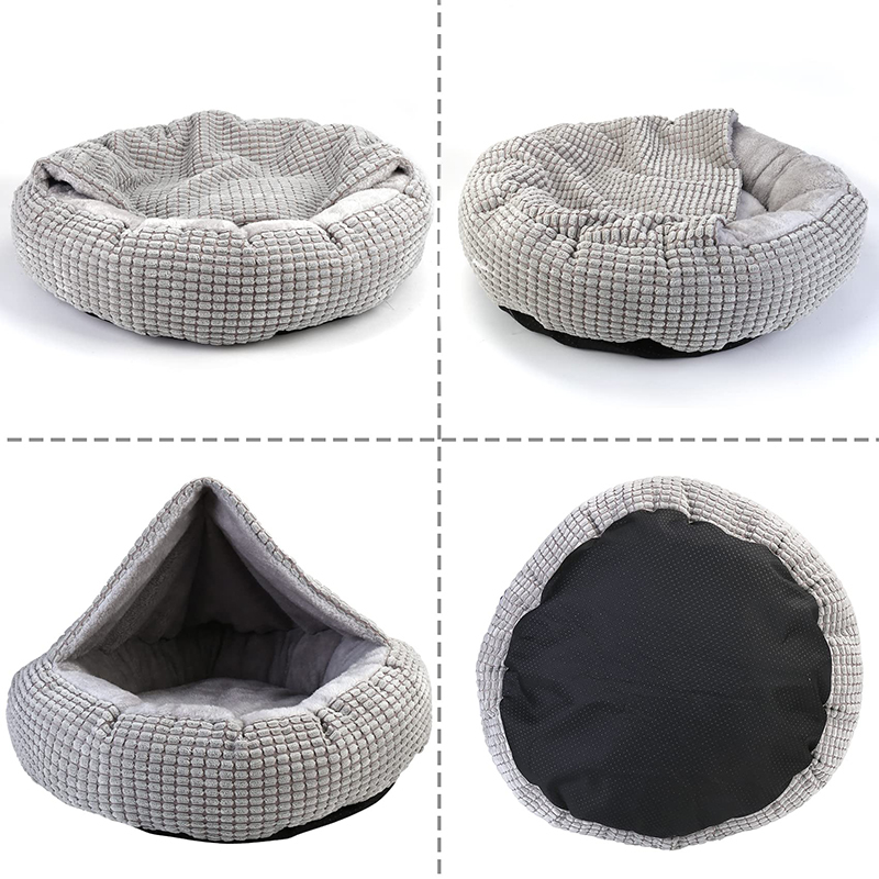 Benepaw Cozy Dog Bed Hooded Fluffy Orthopedic Round Donut Pet Cuddler Anxiety Calming Bed Washable Soft Nonslip Puppy Cat Cave