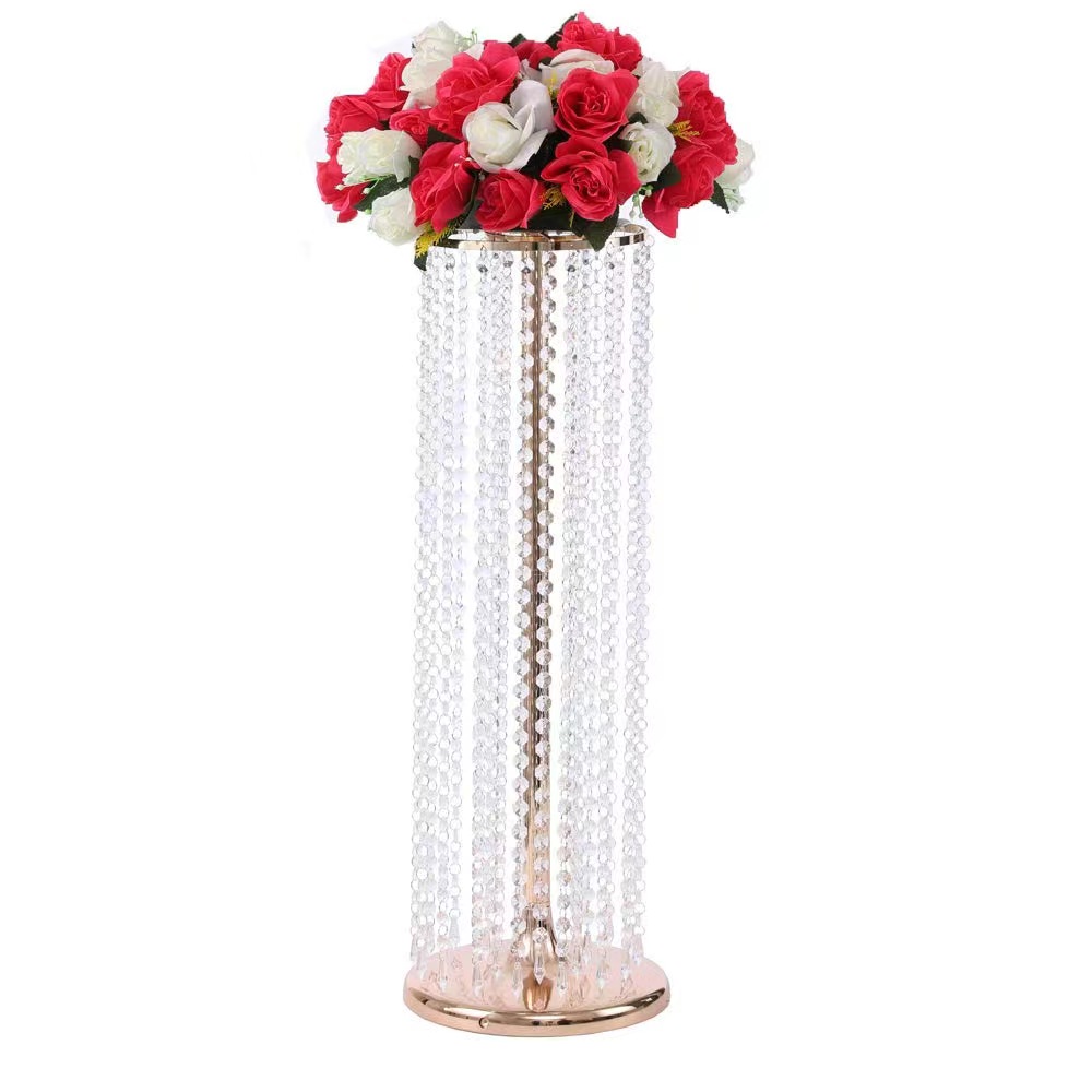 Cylindre 5 / Round Shape Flower Stand Golden Silten Wedding Table Centor Table Crystal Road Road pour une décoration de fête d'événement