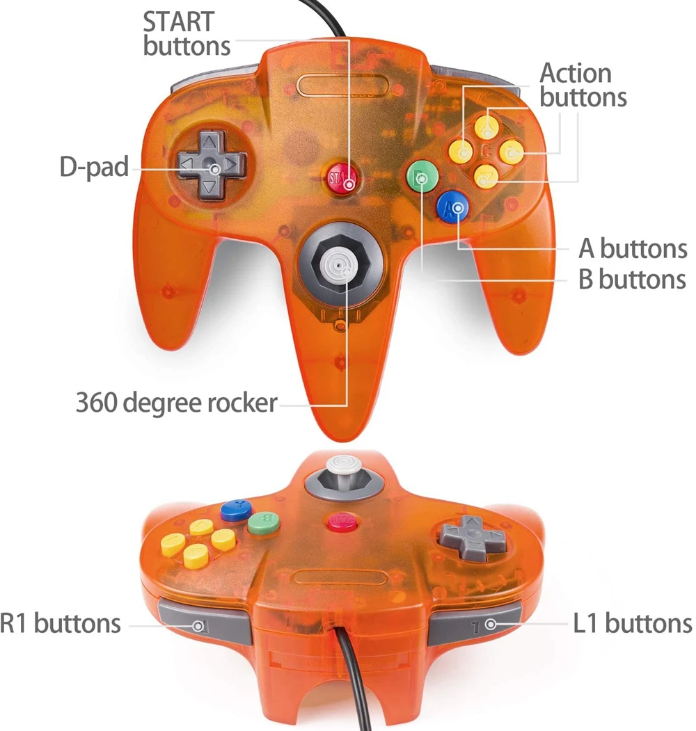 Gamepads 2 pacote clássico n64 controlador retro n64 gamepad gamepad joystick para n64 console video video systemplug play