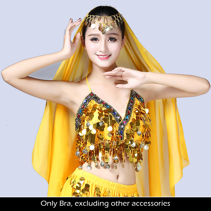 Women Belly Dance Costume Paillettes Passel Fringe Bra Halter Tops Performance Club Festival Rave Dance Sexy Crop Tops