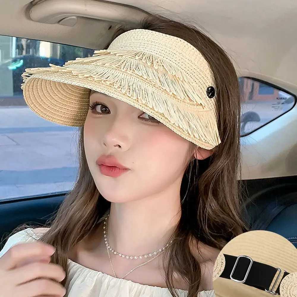 Visors Wide Brim Hats Bucket Hats Visor Hat Big Brim Beach Straw Caps Sports Caps Anti-UV Summer Sunscreen Hats Empty Top Caps Women Sun Hats Foldable Sun Hats 24412