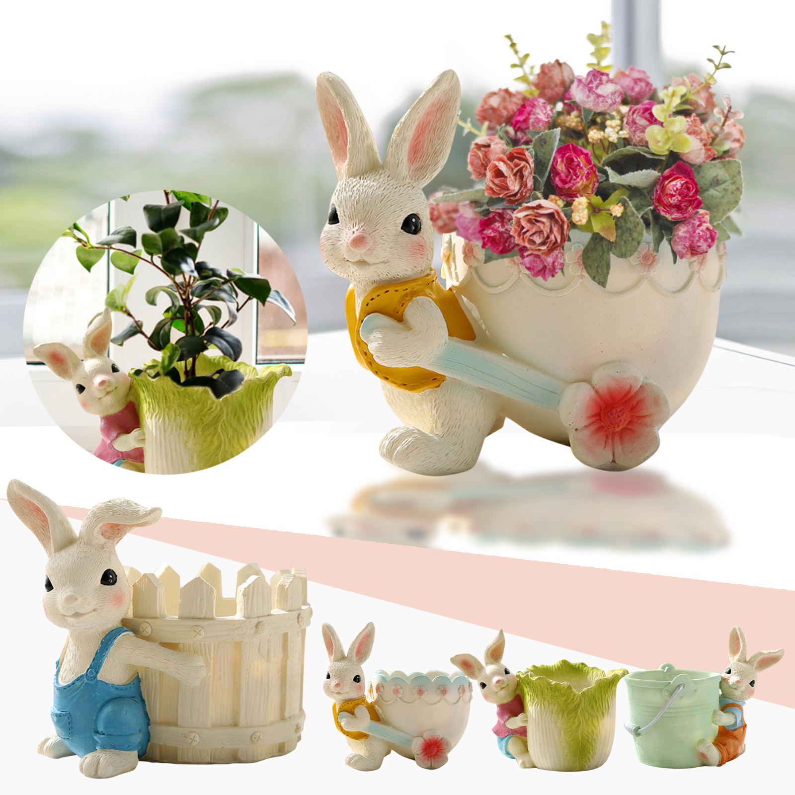 Jardim criativo Rabbit Animal Carne Pote de flores Resina em vaso grande vaso grande cesta de flores ao ar livre em vaso de flores para menina de flores