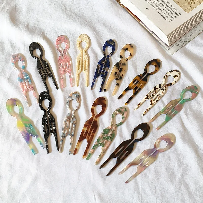 U-shaped Hairpin Female Meatball Head Artifact Coiled Hair Inserted Comb Acetate Hairpin Headwear Retro Hairpins Gifts