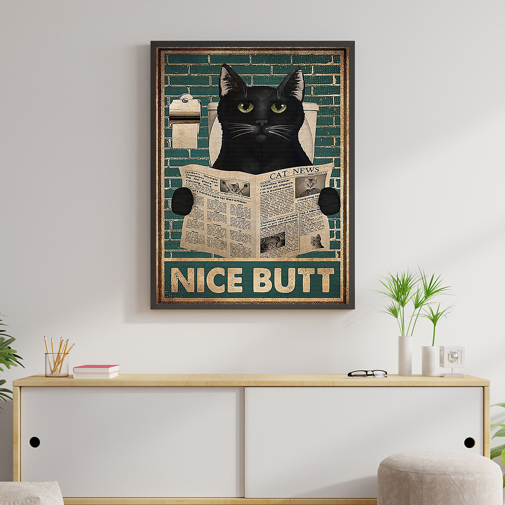 Cat Halloween Nice Butt Poster Funny Retro Black Animal Bathroom Wall Painting Print Vintage Toilet Decor Read Newspaper Canvas